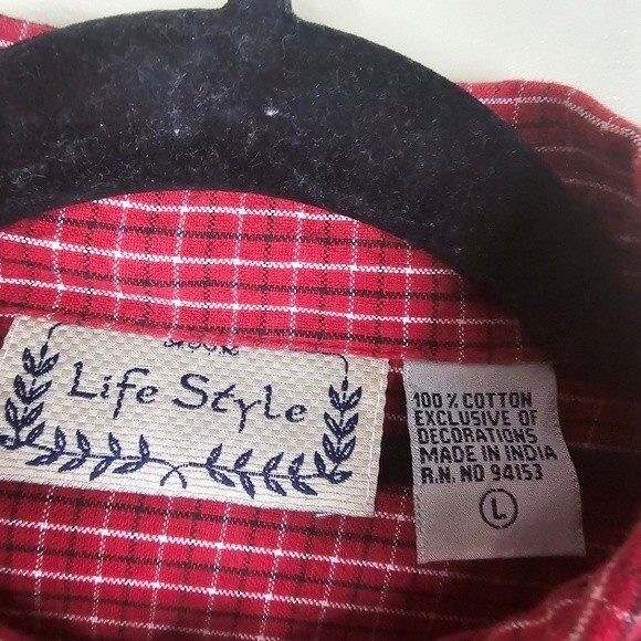 Life style vintage plaid button down christmas shirts size large cotton - Picture 5 of 7